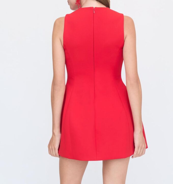 Women's Red Mini Dress - Solid, Crew Neck, Sleeveless, A-Line, Cocktail Party Dress - S, M, L, XL, XXL – Bild 3