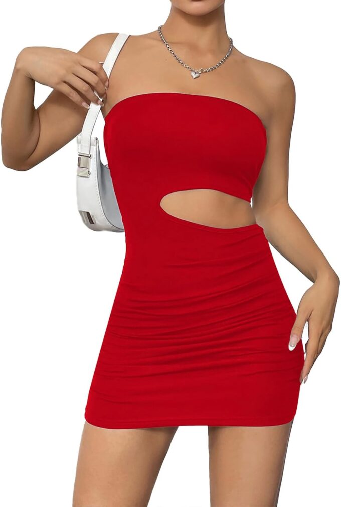 Women's Slim Fit Mini Dresses 2025 Summer Casual Sexy Club Night Out Party Solid Strapless Tube Short Bodycon Dress S35 – Bild 4