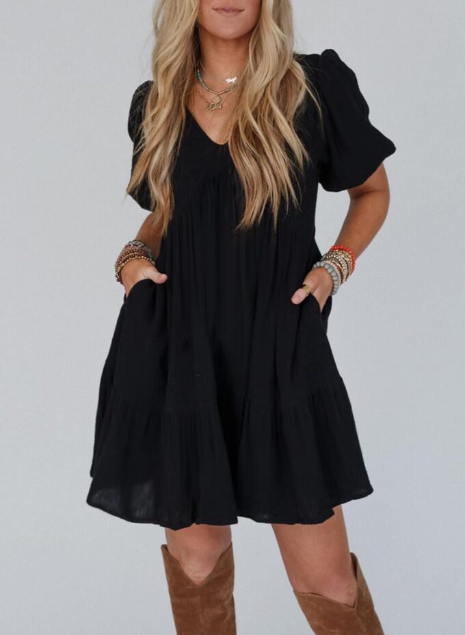 Acelitt Women's Summer Dresses 2025 Beach Casual Deep V Neck Loose Sundress Short Sleeve Mini Dress – Bild 2