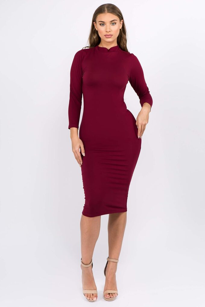ICONOFLASH Damen 3/4 Ärmel Bodycon Midikleid Rundhals Enganliegendes Kleider mit Übergröße Optionen – Bild 4
