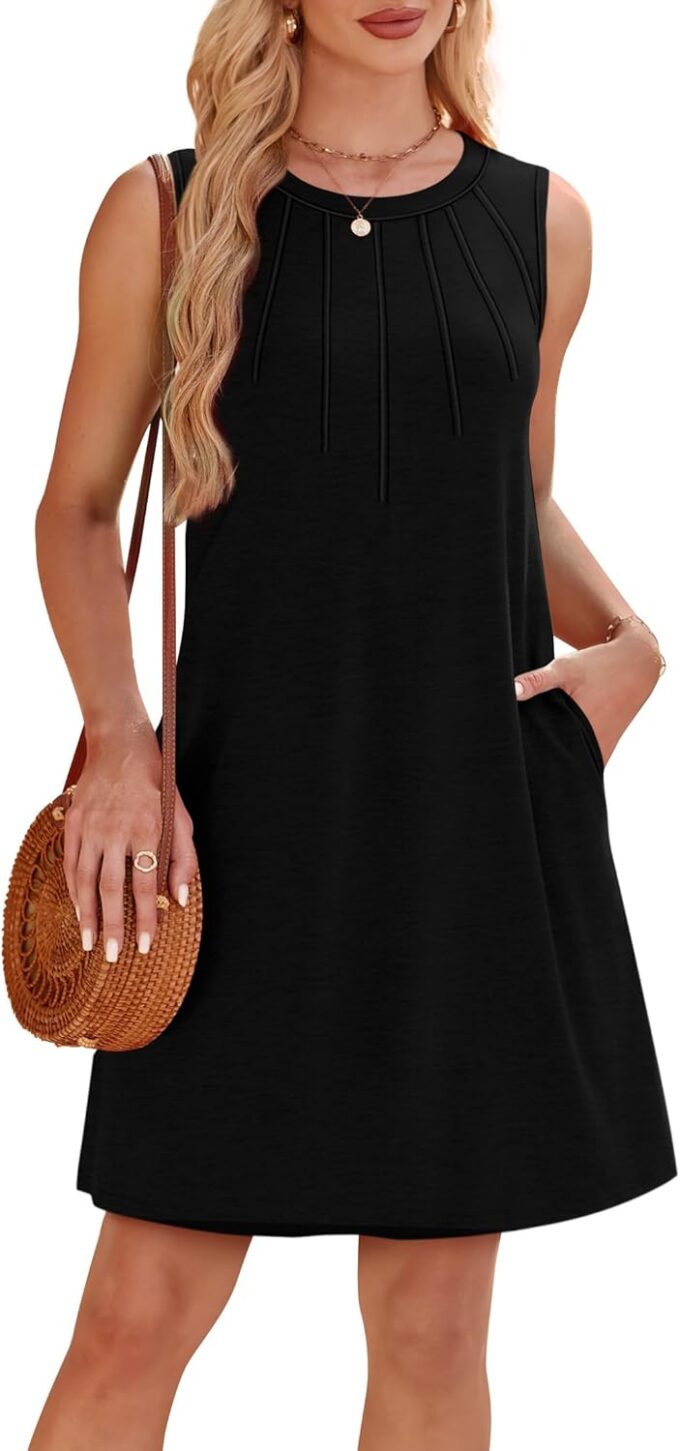 WIHOLL Summer Dresses for Women 2025 Loose Crew Neck Sleeveless Sundresses Casual Swimsuit Coverup with Pockets – Bild 2