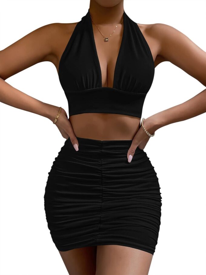 2 Piece Outfits for Women Sexy Club Night Out Crop Top & Bodycon Skirt Set Dresses