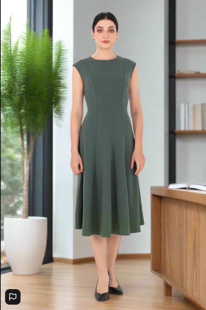 Alantino Damen Midi Ärmellos Etui-Passform und Flare Hit The Knee Jewel Neck Formal Business Office Wear – Bild 8
