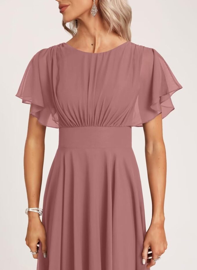 Women's Chiffon Bridesmaid Dresses Short Crew Neck Flutter Sleeves Prom Dress for Evening Party – Bild 3