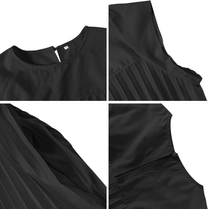 Women's Summer Pleated Maxi Dress 2024 Casual Cap Sleeve Loose Fit Flowy Long Dresses with Pockets – Bild 4