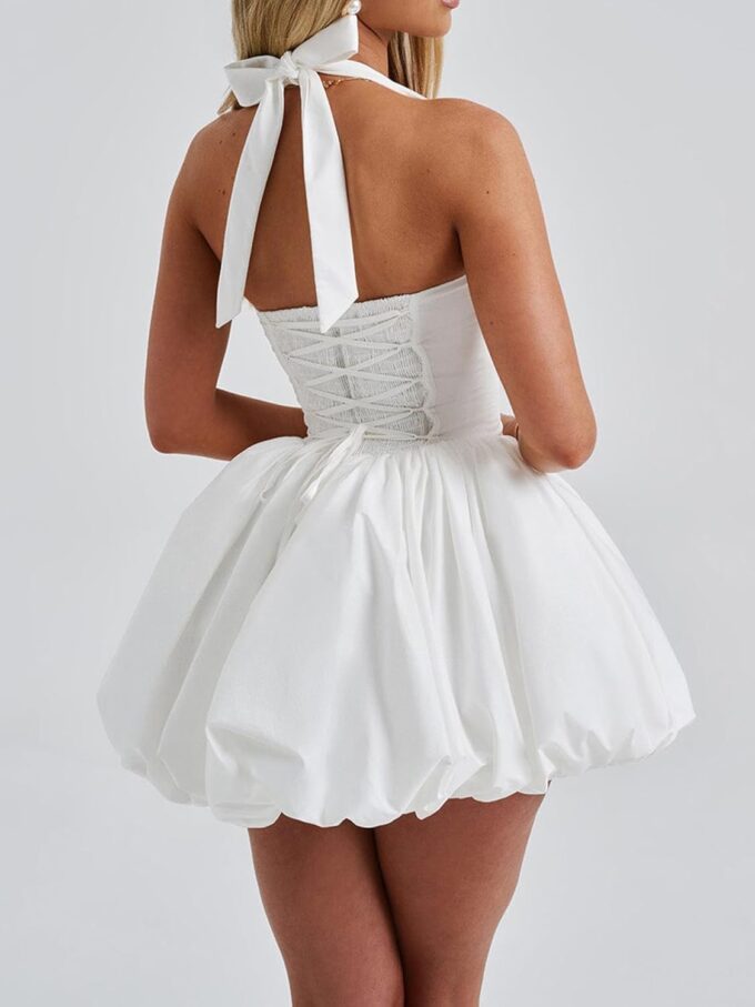 Women's Sleeveless Halter Corset Mini Dress Tie Up Backless Bubble Party Dress for Beach Club Streetwear – Bild 4