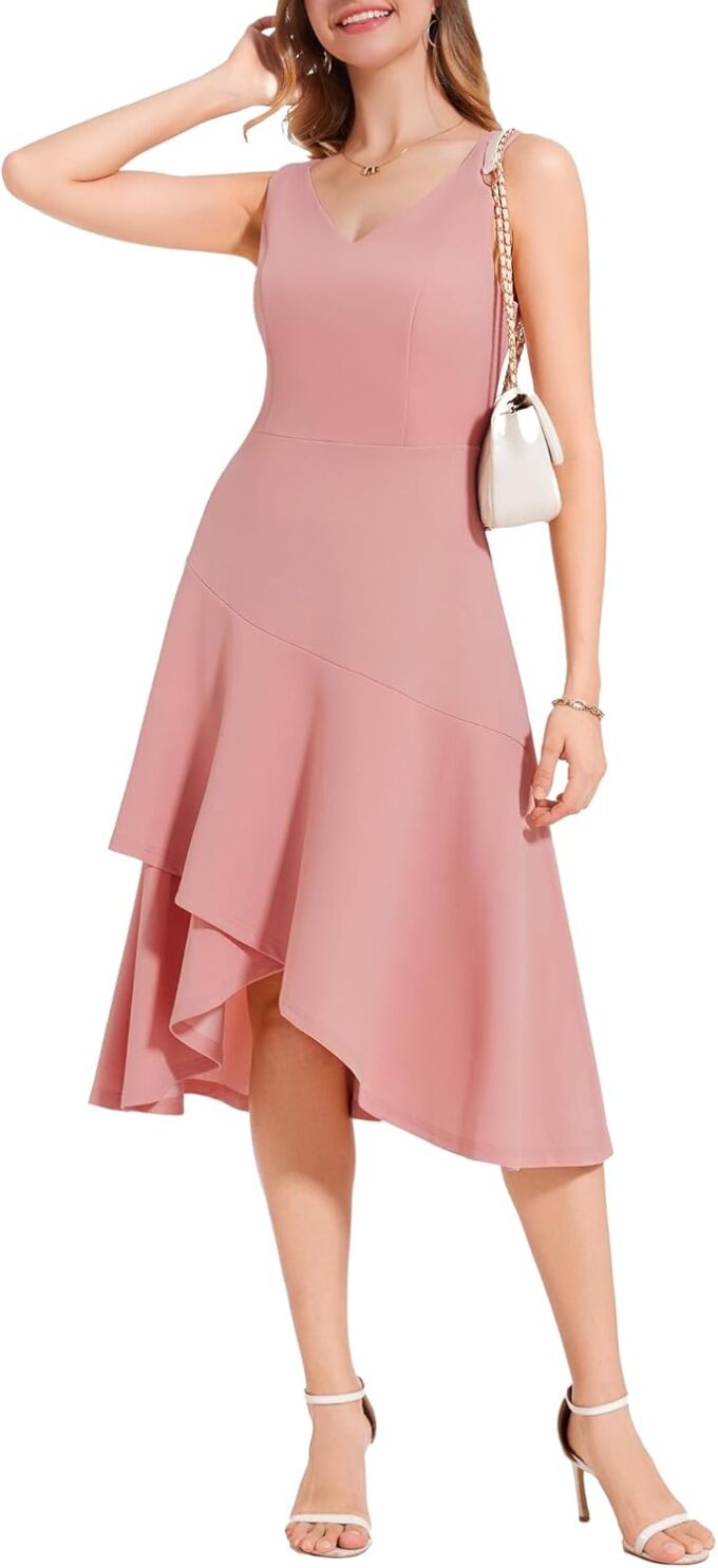 Aupuls Formal Midi Dresses for Women Pink Cocktail Dress Cocktail Dresses for Women Wedding Guest G007 Blush M