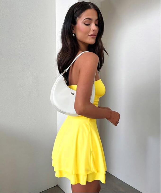 Women Strapless Tube Mini Dress Sexy Sleeveless Tiered Ruffled Hem Ruched Short Bodycon Dress Flowy Summer Y2K Dress – Bild 4