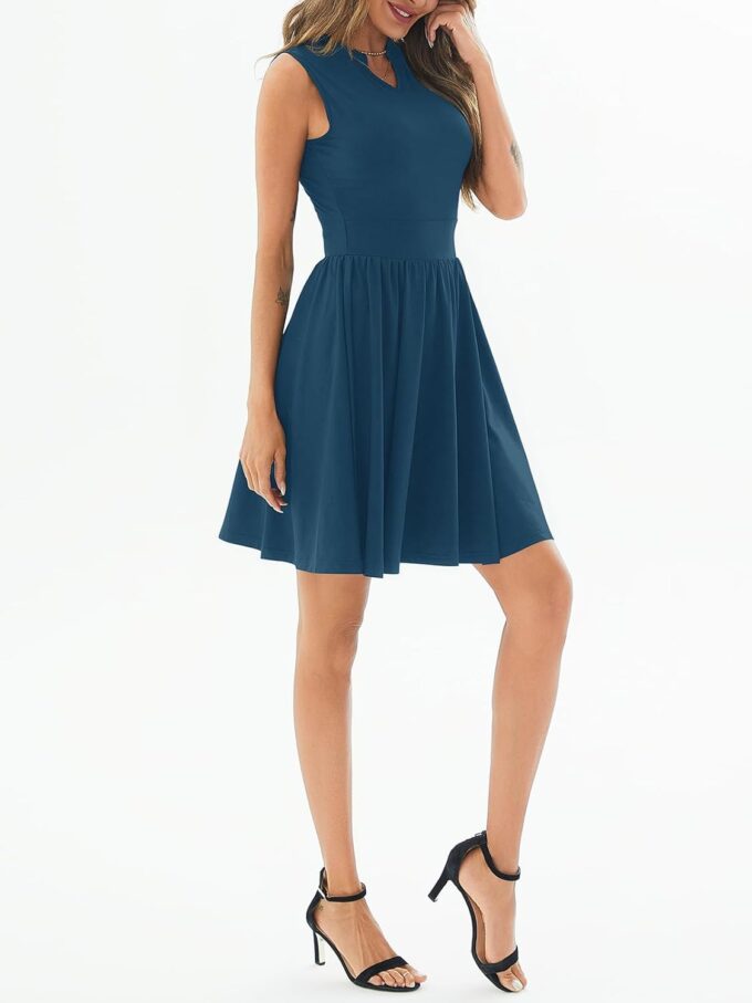 PerZeal Sommerkleider für Damen, Rundhalsausschnitt, lässig, plissiert, Rüschensaum, ärmellos, Tank-Midikleid – Bild 4