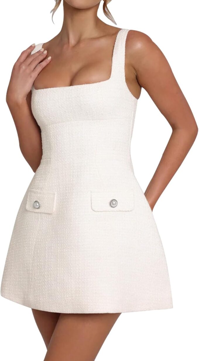 SHESEEWORLD Women's Sleeveless Tank Dress Square Neck Adjustable Straps Backless Mini Dress – Bild 3
