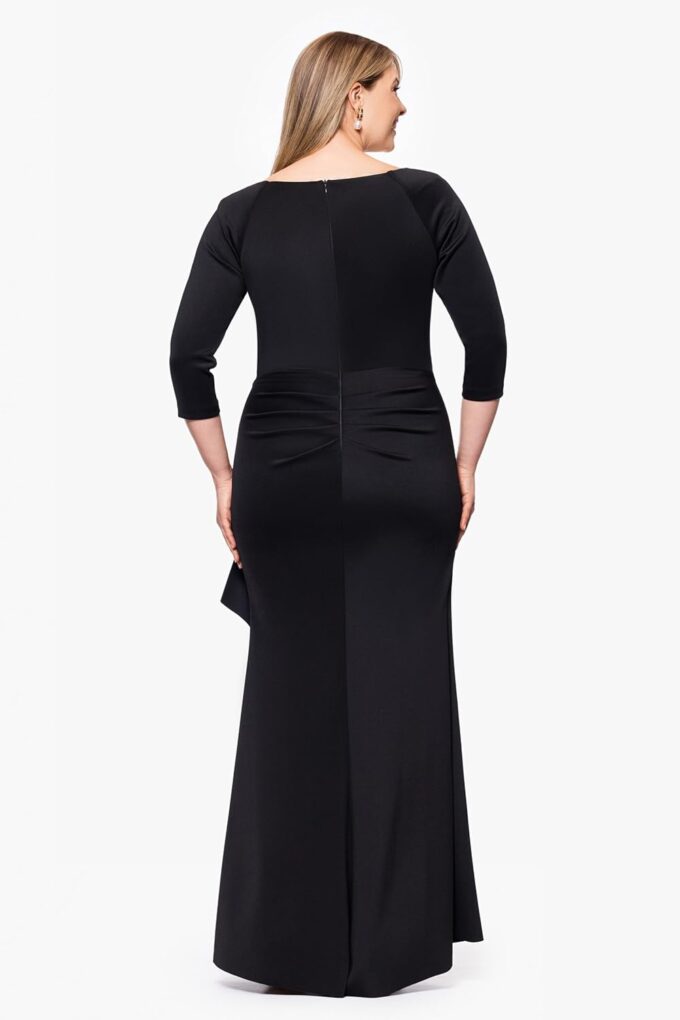Xscape Women's Plus Size Long 3/4 Sleeve V-Neck Side Ruched Dress – Bild 3