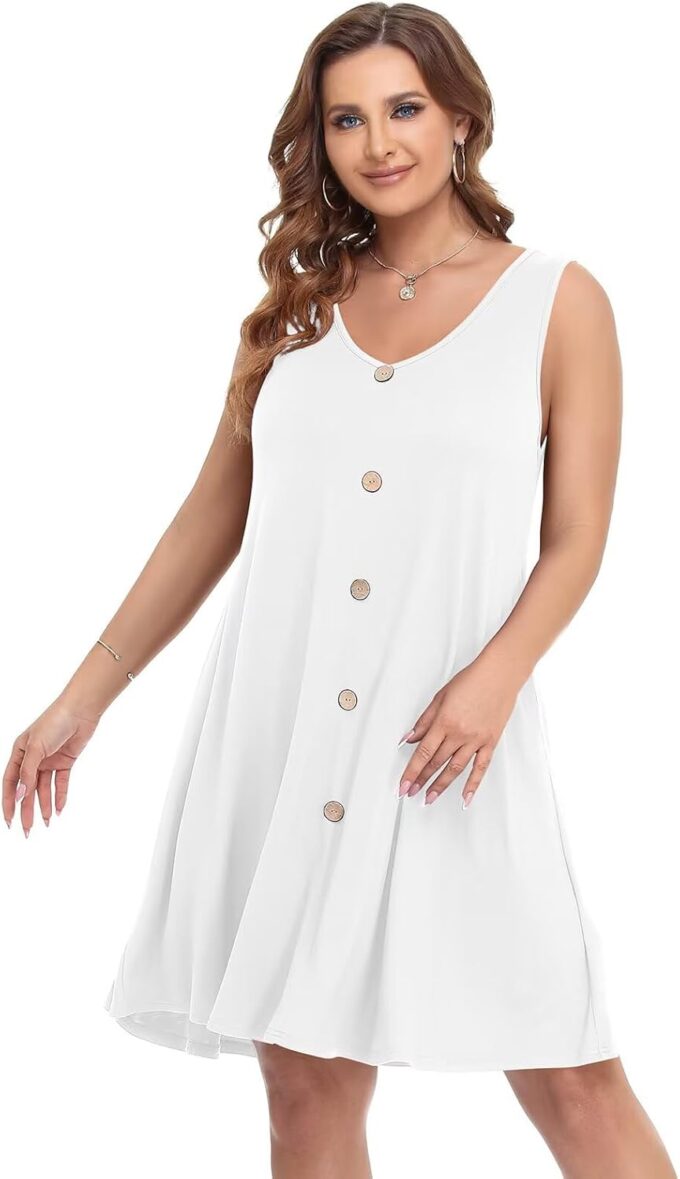 BELAROI Summer Dresses for Women Beach Tshirt Sundress V Neck Casual Swing Tank Dress Swimsuit Cover Ups Pockets – Bild 2