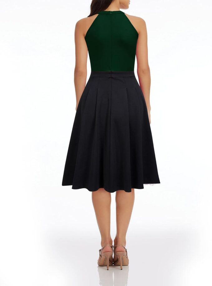 FORTRIC Damen-Patchwork, ärmellos, für Hochzeit, Party, Cocktail, Abendkleid, Swing-Kleid – Bild 2