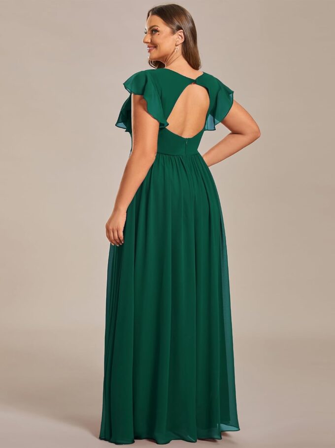Ever-Pretty Plus Women's Summer Chiffon Ruffles Sleeve Pleated Back Cutout Plus Size Bridesmaid Dresses Formal Gowns – Bild 2
