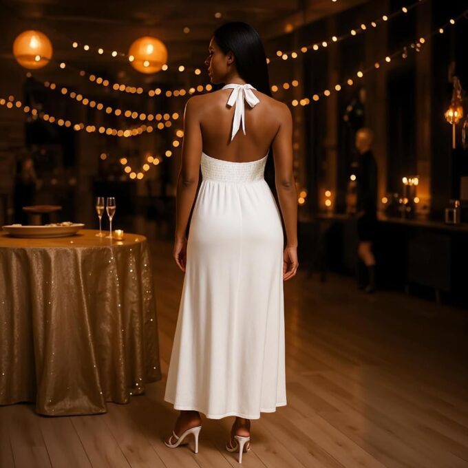 Womens Backless Dress Sexy Halter Deep V Neck Maxi Dresses Sleeveless Long Cocktail Dress with Slit – Bild 5
