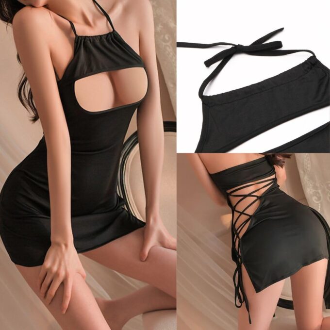 Women Sexy Cosplay Club Mini Dress Hollow Out Halter Cocktail Party Bodycon Dress Tight Fitting Anime Costume – Bild 5