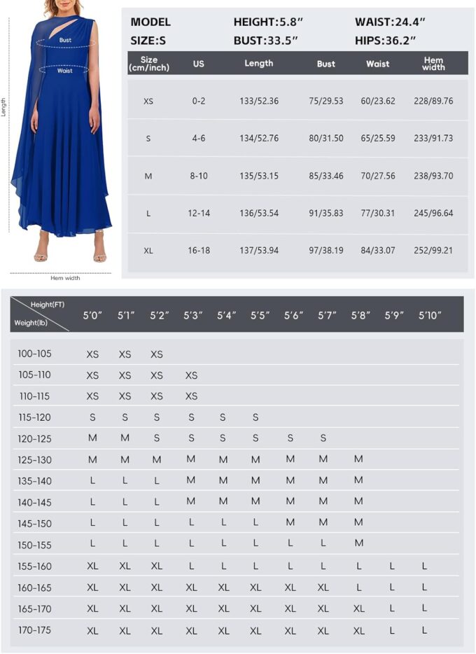 Aisbei Women's Elegant One Shoulder A Line Flowy Maxi Dress Evening Gowns Party Formal Wedding Guest Dresses with Cape – Bild 6