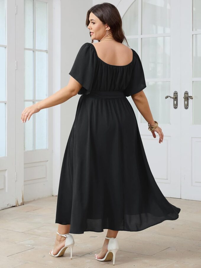 SCOMCHIC Womens Plus Size Formal Maxi Dress Off The Shoulder Wedding Guest Cocktail A-Line Split Long Dress with Pockets – Bild 6