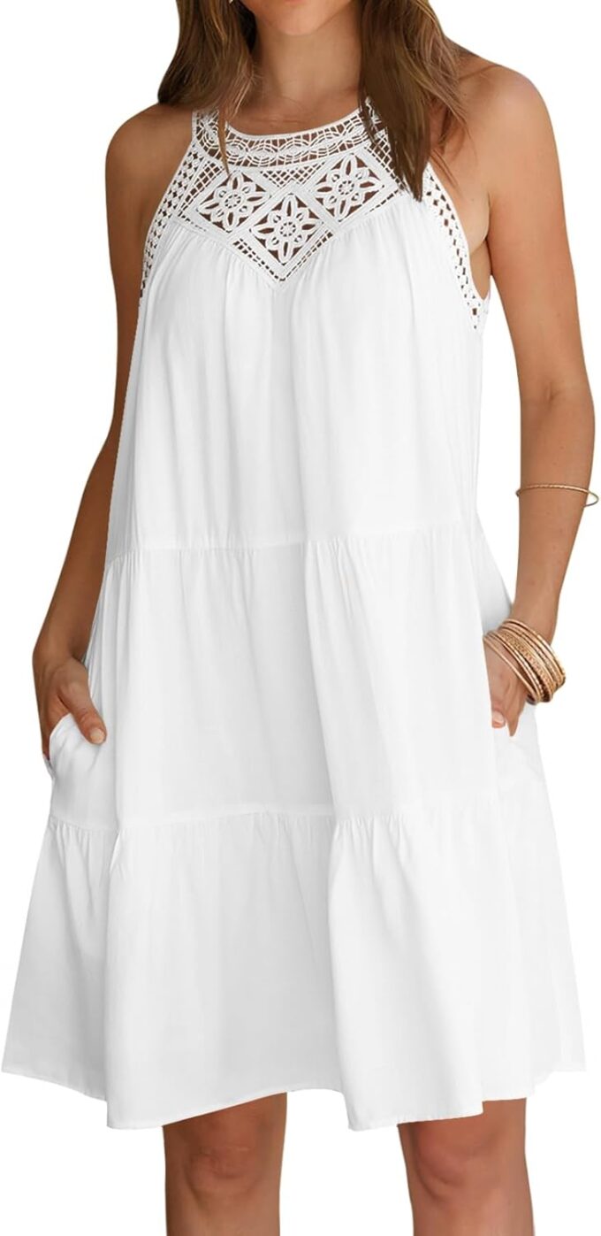 MEROKEETY Women's Summer Spring Casual Halter Sundress 2025 Beach Vacation Flowy A Line Tiered Swing Mini Dresses – Bild 2