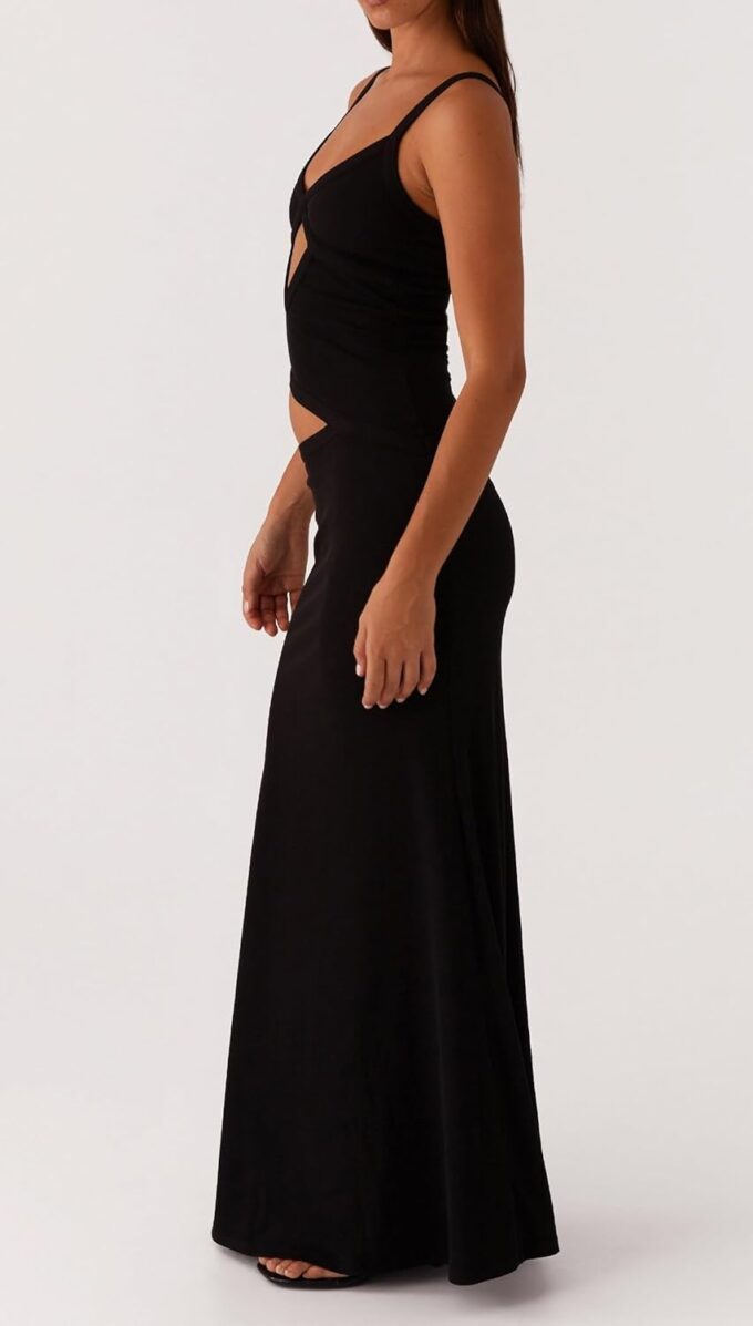 NUFIWI Women Bodycon Spaghetti Strap Cutout Maxi Dress Hollow Sexy Fitted Dresses Sleeveless Stretch Slip Long Dress – Bild 6