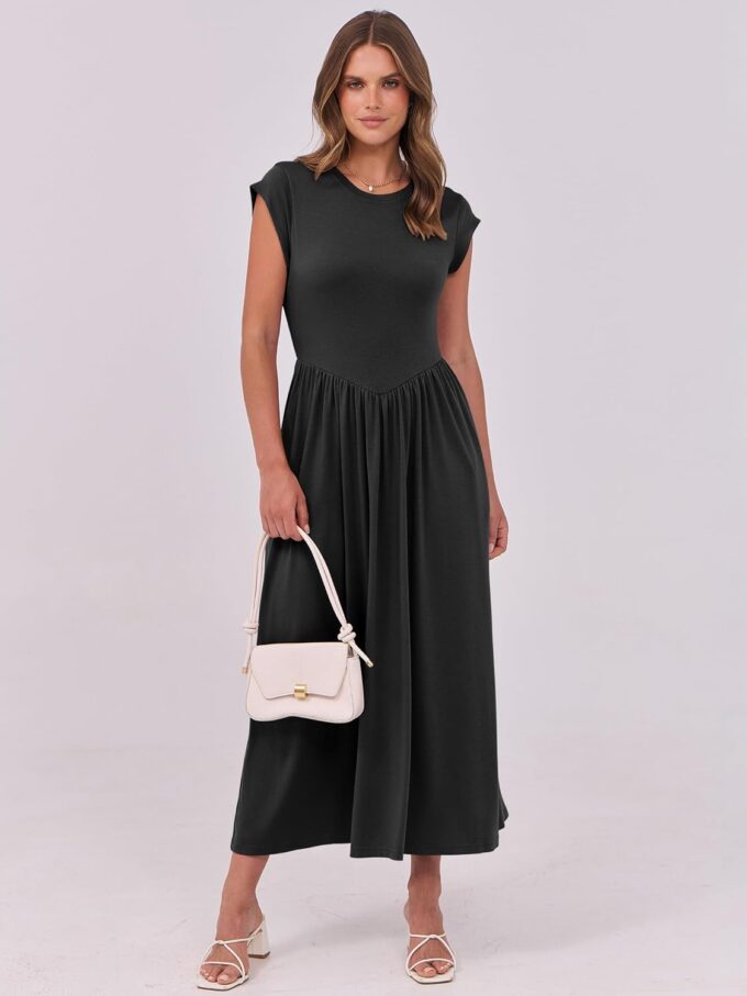 ANRABESS Women Cap Sleeve Maxi Dress Summer Dressy Casual Elegant Fit Flare High Waist Flowy Aline Long Beach Sundress – Bild 3