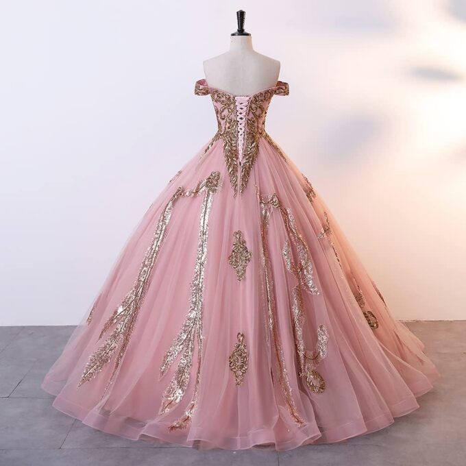 Elegant Women's Tulle Ball Gown Off The Shoulder Prom Dress Sparkly Quinceanera Dress Sweet 16 Dress – Bild 4