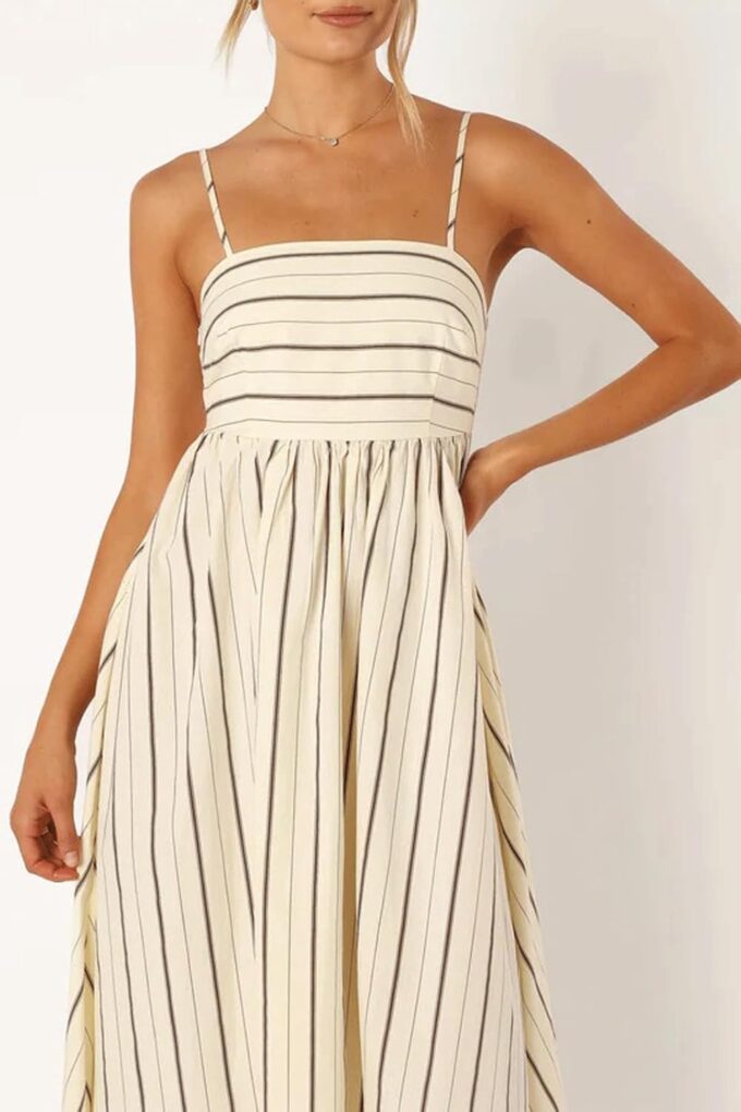 utcoco Womens Summer Striped Back Smocked Maxi Sundresses Spaghetti Strap Cut Out Flowy Swing A Line Long Dress – Bild 5
