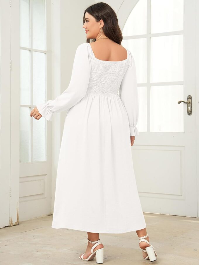 Women's Plus Size Maxi Dress Long Sleeve Square Neck Smocked Flowy A-Line Boho Wedding Party Maxi Dress – Bild 4