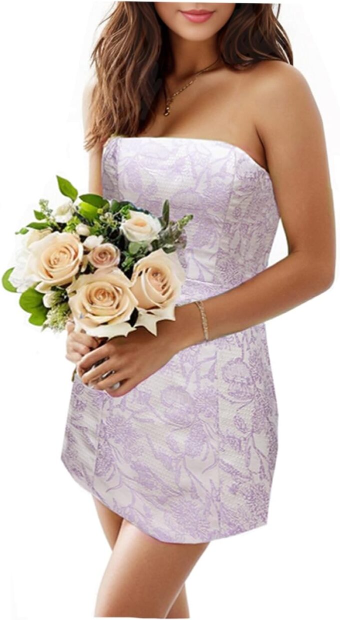 Short Homecoming Dress for Teens Floral Print Prom Dresses Strapless Tight Formal HOCO Dress