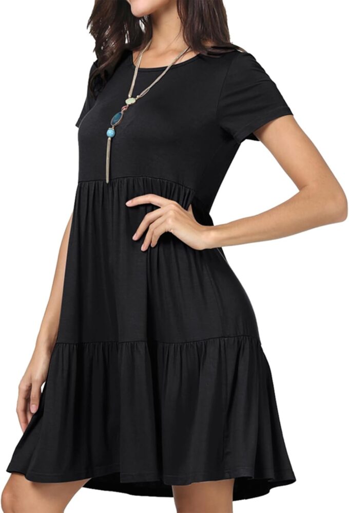 levaca Womens Summer Casual Dresses Beach Coverup Loose Short Sleeve T Shirt Dress 2025 Midi Outfit Sundress – Bild 2