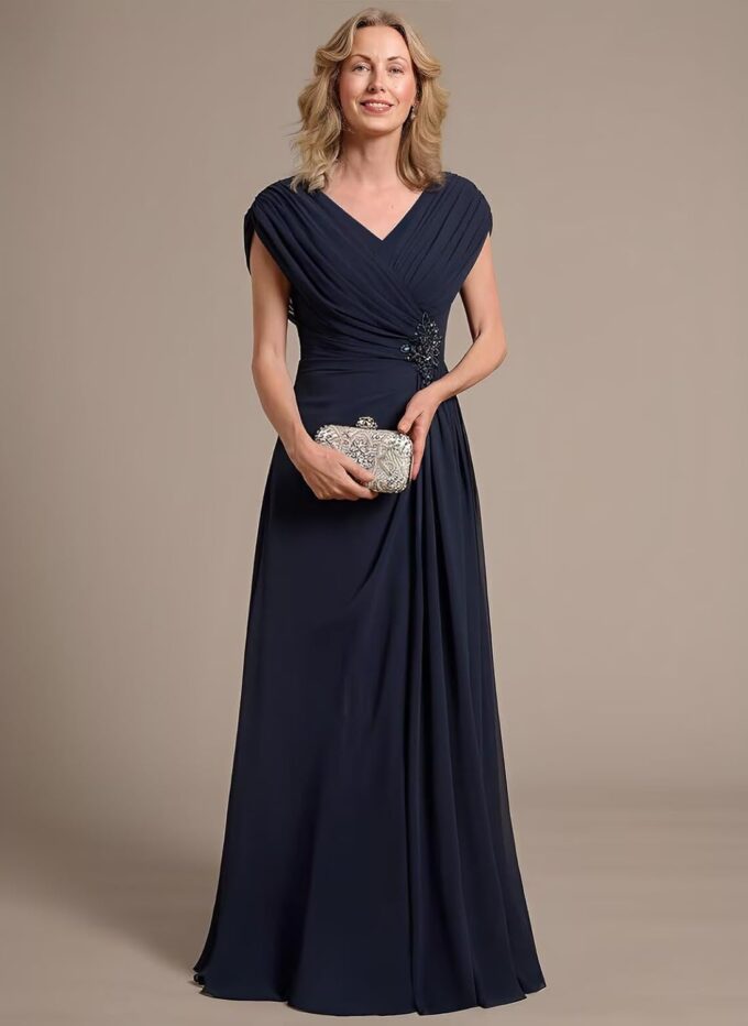 Miao Duo Women's Cap Sleeves Mother of The Bride Dress 2025 Chiffon Long Ruched A Line Formal Dresses YZTS122 – Bild 6