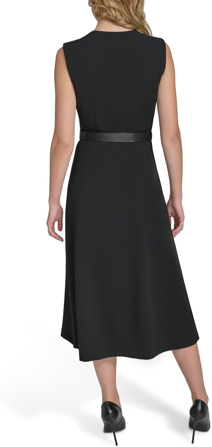 Halston Damen Sleeveless Zipper Neck Detail Knee Length Dress Kleid, Schwarz, 38 – Bild 4