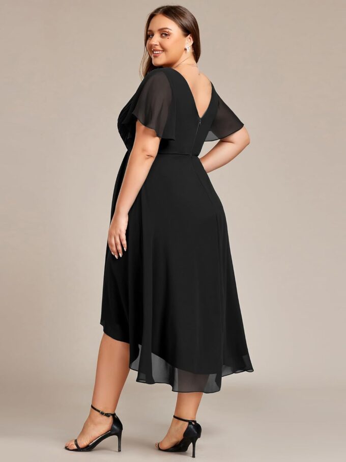 Ever-Pretty A Line V Neck Chiffon Short Sleeves High Low Knee Length Plus Size Wedding Guest Dresses for Curvy Women 01923-DA – Bild 2