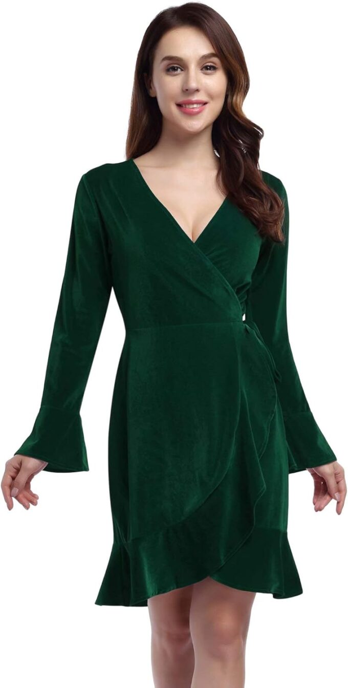 Leadingstar Damen V-Ausschnitt A-Linie Party Casual Kleid – Bild 2