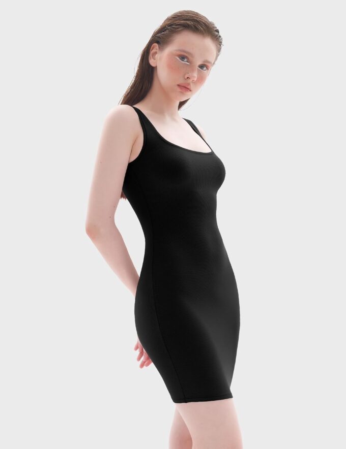 PUMIEY Women's Square Neck Mini Dress Ribbed Bodycon Tank Dresses Slim Fit Summer Dresses for Women – Bild 3
