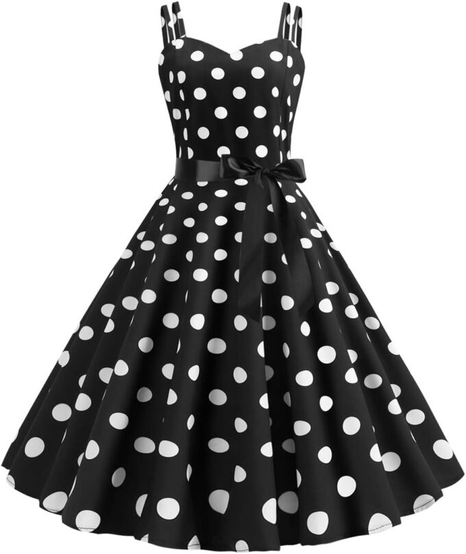 ABAFIP Women's 50s 60s Vintage Sleeveless Double Strap Polka Dot A-Line Swing Cocktail Party Tea Dresses