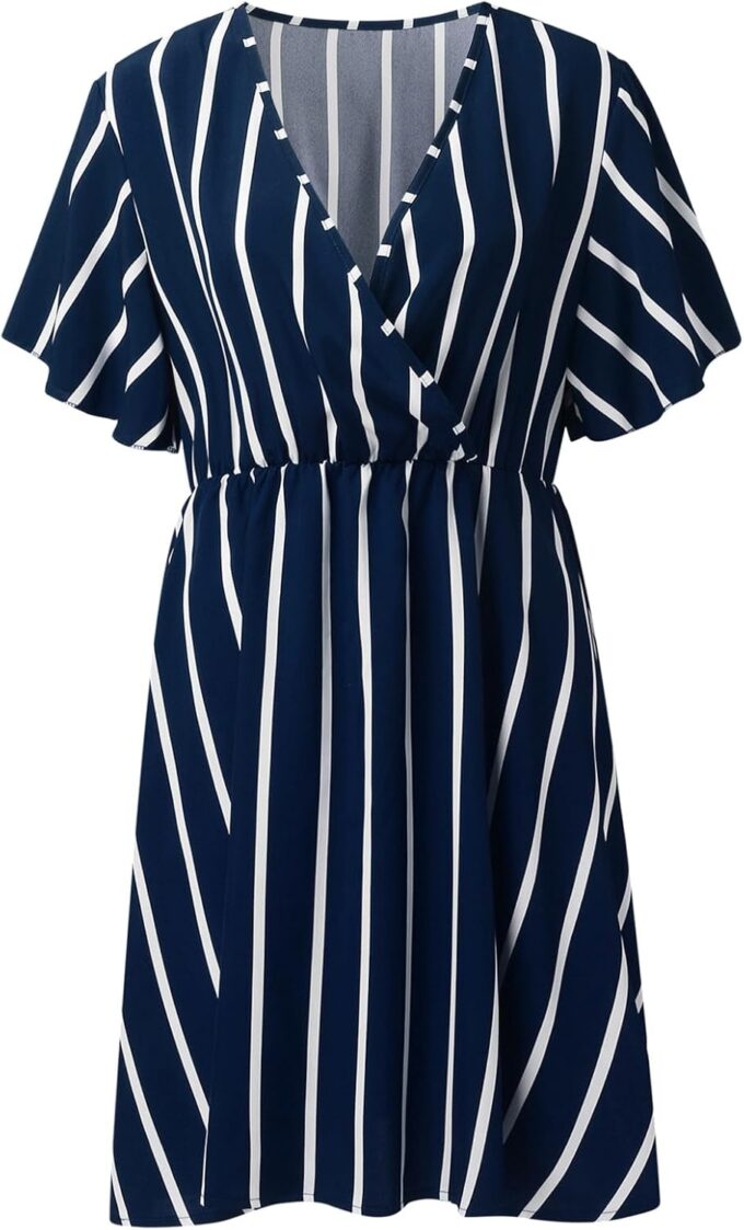 SHEJIZE Women's Plus Size Wrap Dress Plus Size Summer Dresses Short Sleeve V Neck Striped Mini Dress – Bild 6