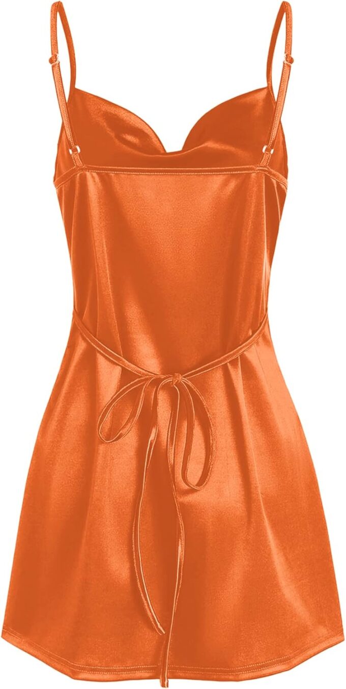 ZAFUL Women's Satin Sleeveless Spaghetti Strap Mini Dress Sexy Slip Cowl Neck Silky Cocktail Party Dresses – Bild 2