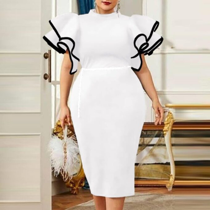 Cololura Plus Size Rüschen Ärmel Peplum Bodycon Formelle Abendkleider Party Kleid – Bild 3