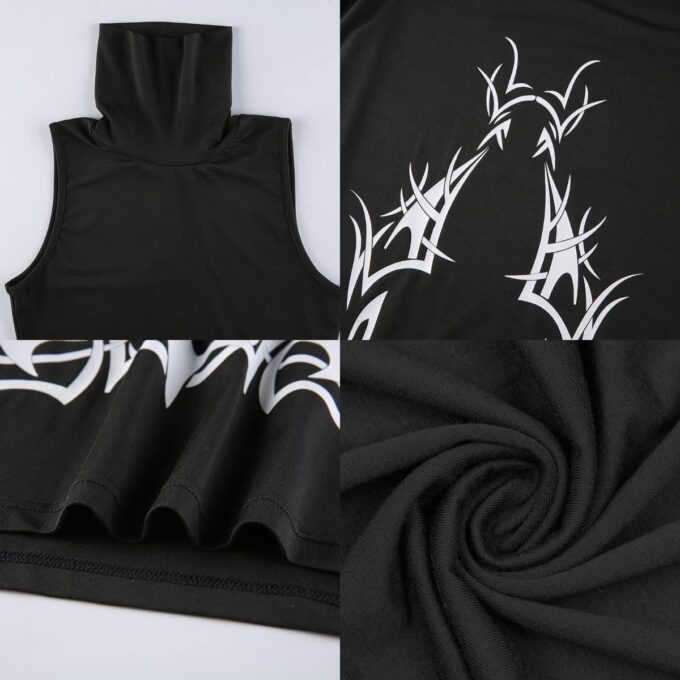 Women's Black Split Side Gothic Dress Sexy Turrleneck Sleeveless Long Dress Bodycon for Halloween Party Clubwear – Bild 7