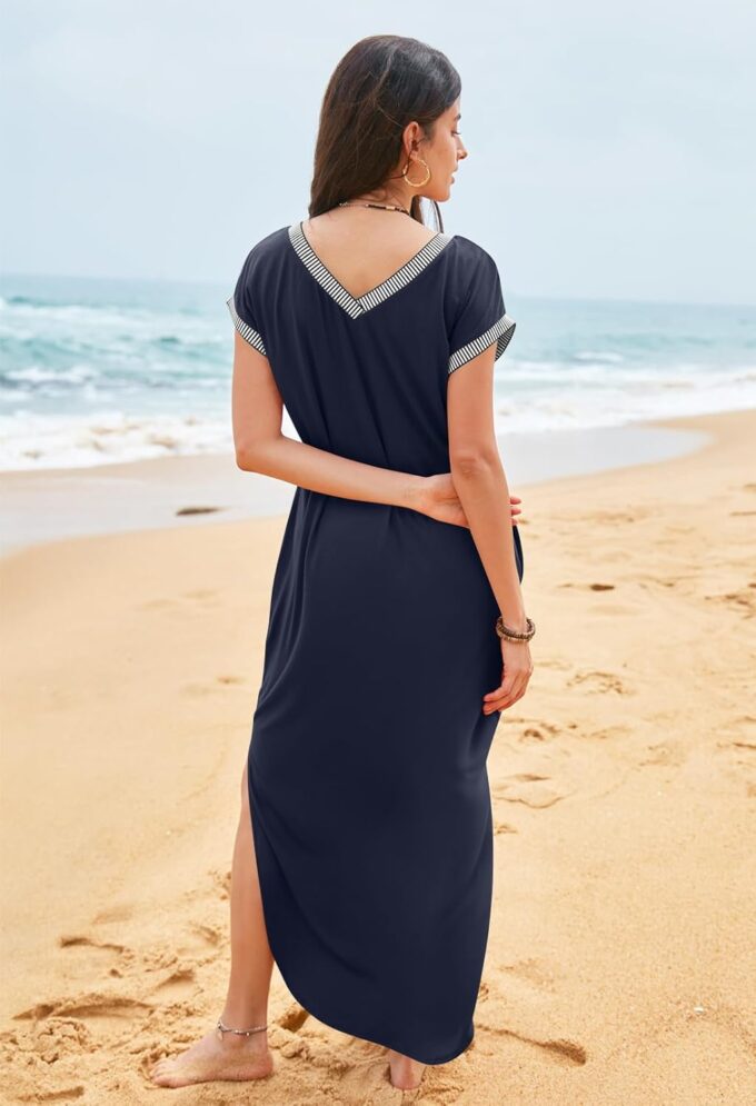 MEROKEETY Women's 2025 Spring Summer Maxi Dress Casual V Neck Split Beach Vacation Loose Long Dresses – Bild 4