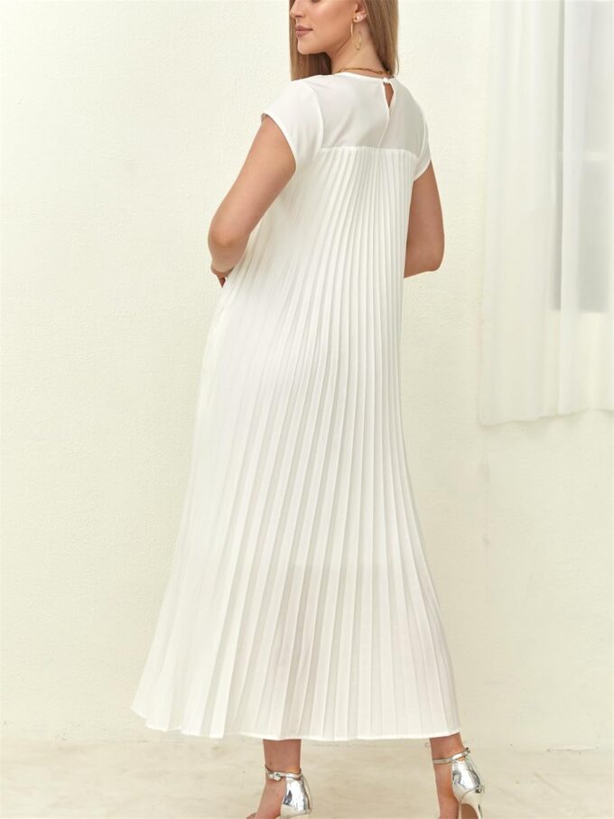 KEOMUD Women Summer Pleated Maxi Dress Casual Short Sleeve Crewneck Flowy Swing Long Dress with Pockets – Bild 2
