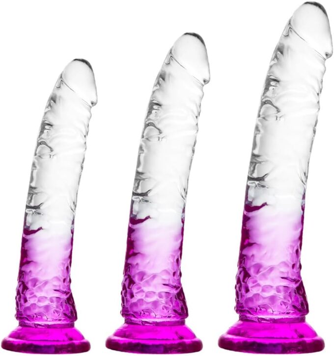 Gradient Clear Purple Kombi-Saugnapfdildo – 3 Größen (klein, mittel, groß), ohne Ei, freihändiges Spielen, anales und vaginales Vergnügen. Realistischer Penis für Anfänger bis Fortgeschrittene
