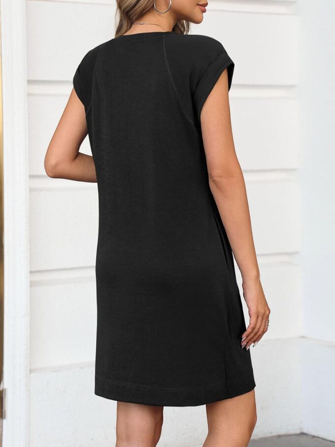 Wenrine Womens Summer T Shirt Dress Casual Cap Sleeve Crewneck Loose Shift Mini Dresses – Bild 4