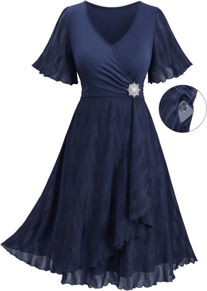 ROSE GAL Rosegal Women Plus Size Pocket Wedding Guest Cocktail Textured Jacquard Dress