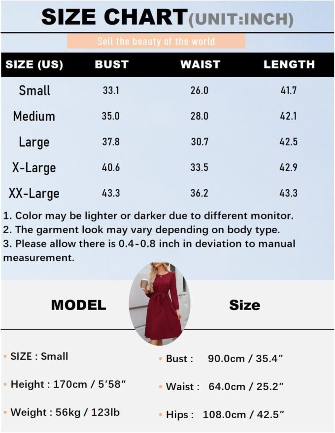 Damenkleid mit langen Ärmeln, Rundhalsausschnitt, mit Gürtel, A-Linie, fließend, für Business, Arbeit, Lehrer, Midi-Kleid – Bild 7