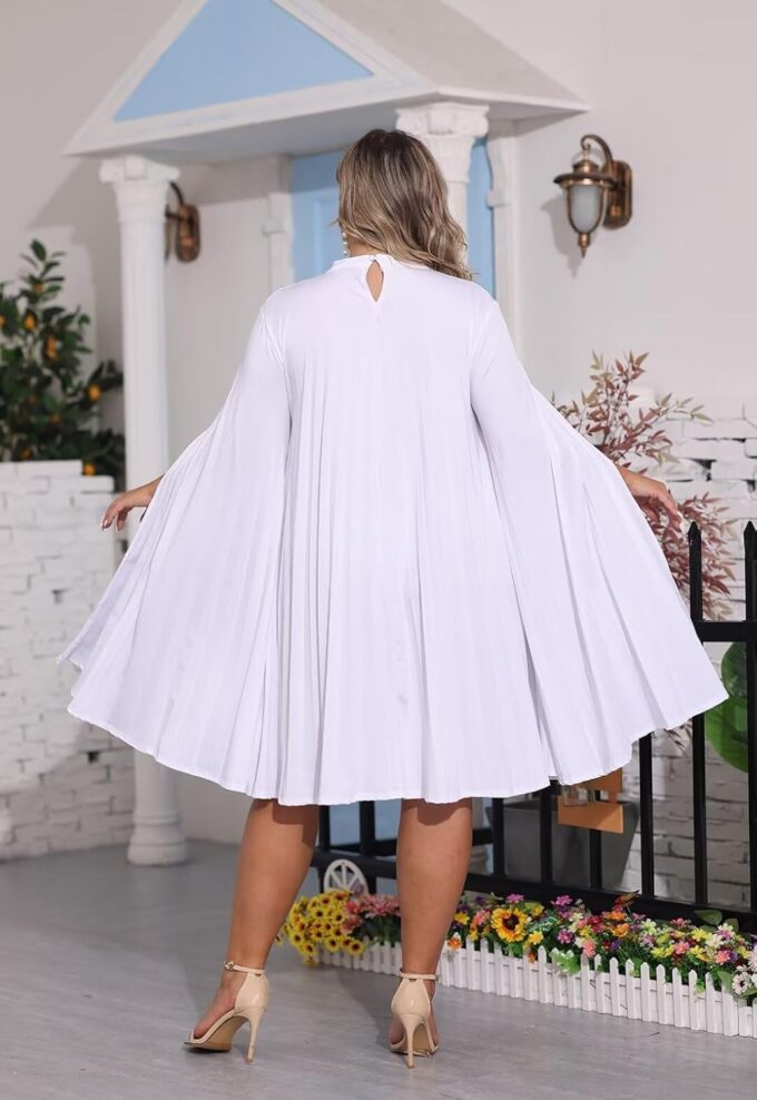 KEYUFANG Women’s Plus Size Cape Sleeve Elegant Loose Pleated Short Dress for Cocktail Party – Bild 5