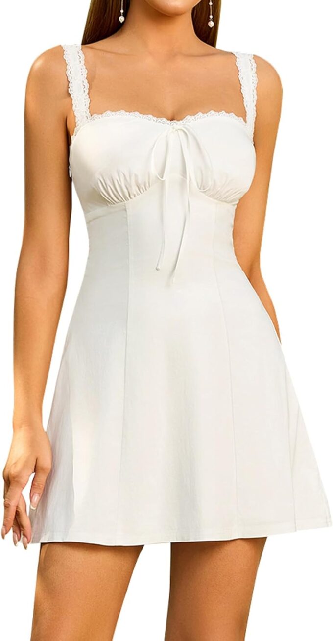 EYNMIN Summer Mini Dress Sleeveless Lace Sweetheart Neckline A Line Graduation Dresses for Women 2025 Short Sundress