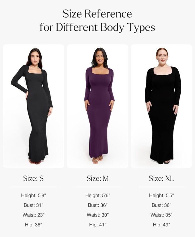 Popilush Long Sleeve Maxi Dress Bodycon Cocktail Dress Shapewear Tummy Control Fall Formal Dresses Built-in Bra – Bild 6