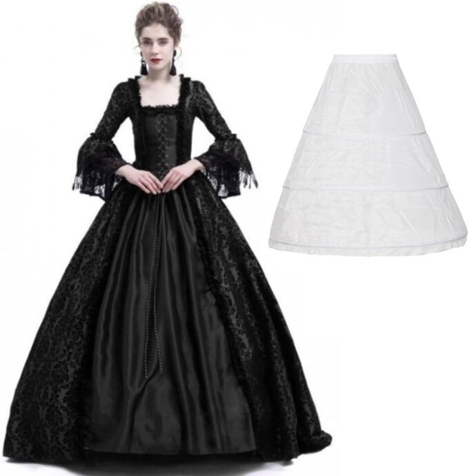 CAMDOM Victorian Dresses for Women Vintage Court Masquerade Dress Medieval Gothic Swinging Evening Gown with Petticoat